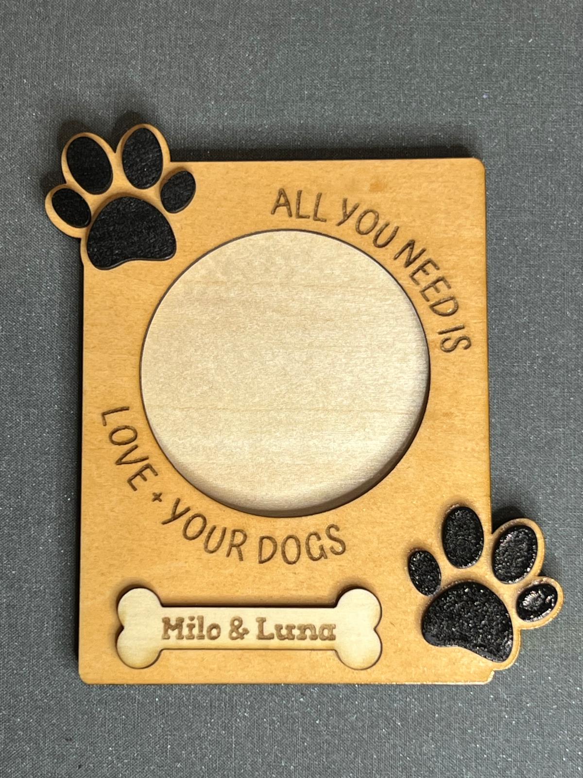 Personalized Wooden Paw Print Photo Magnet – Single Dog | Double Dog