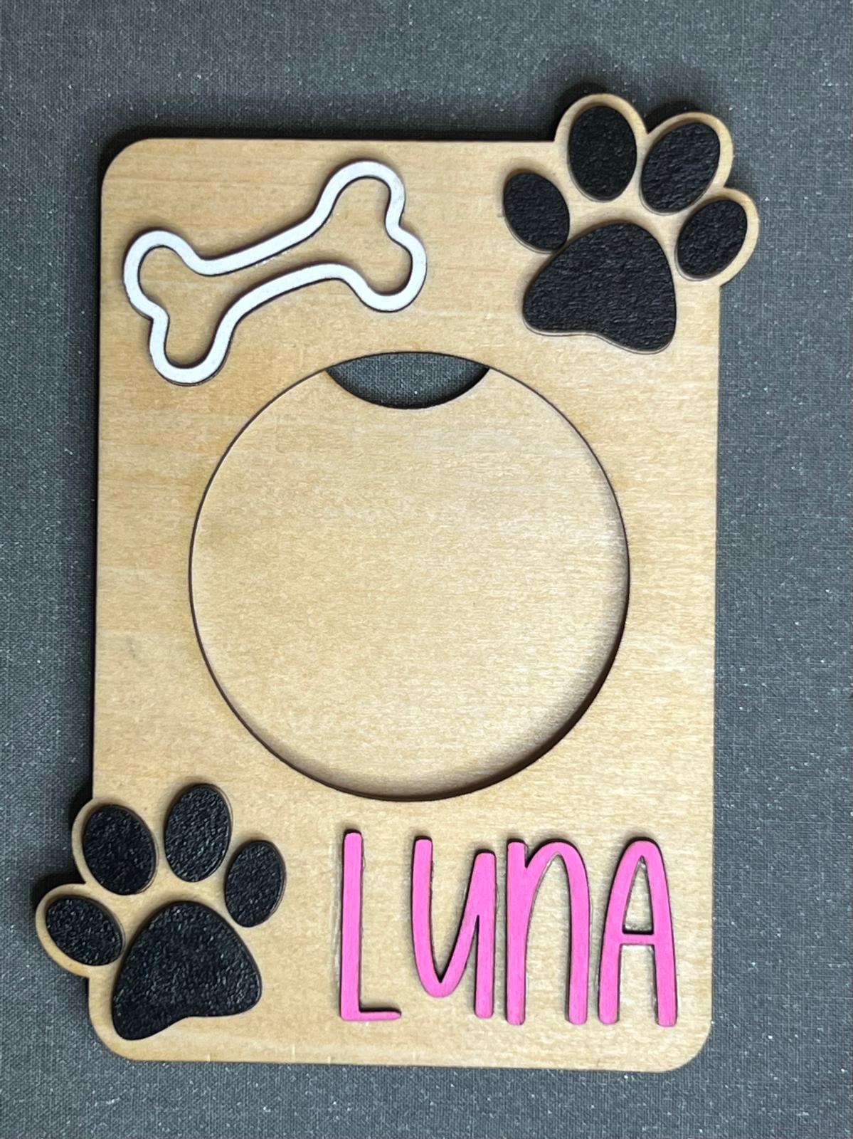 Personalized Wooden Dog Frame Magnet – With Name Engraving