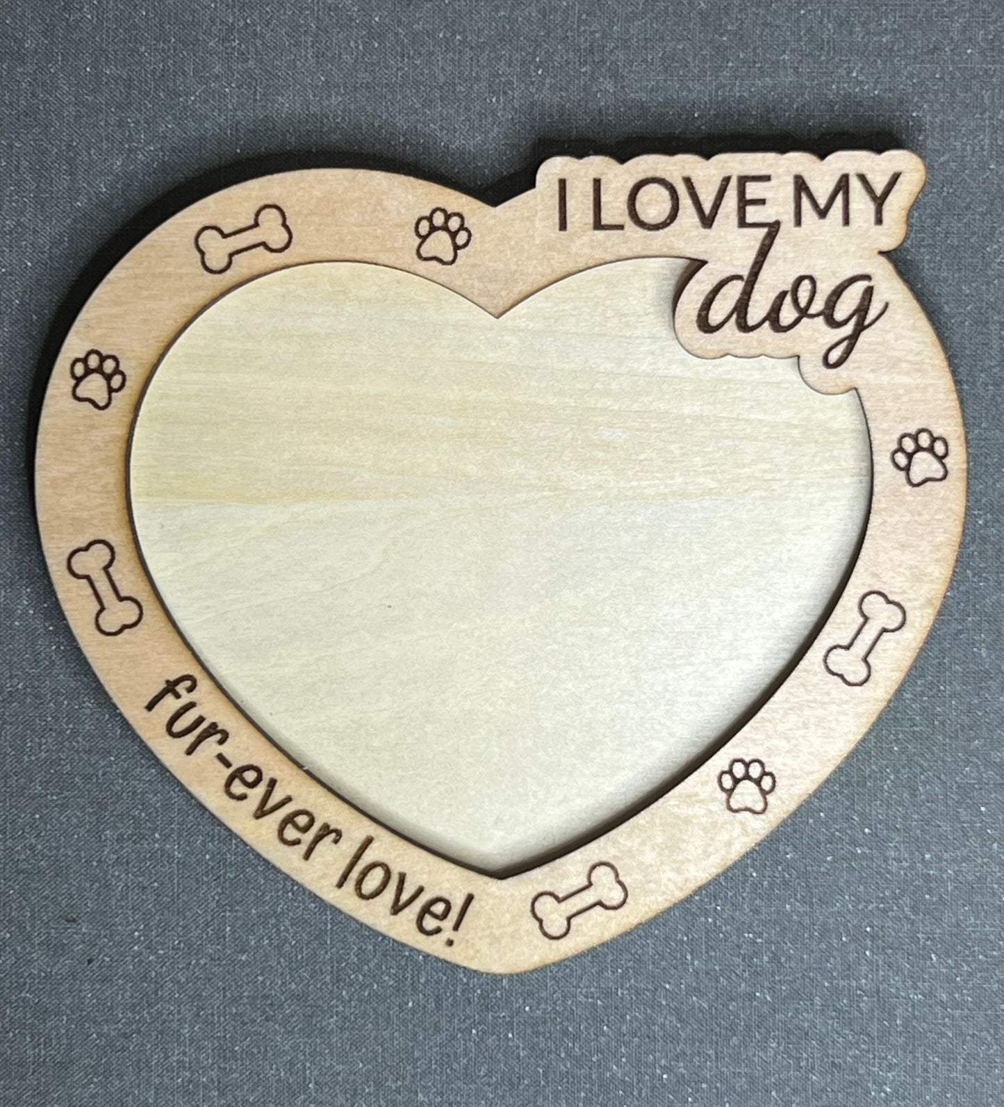 Heart Wooden Photo Magnet Frame “Fur-ever Love”