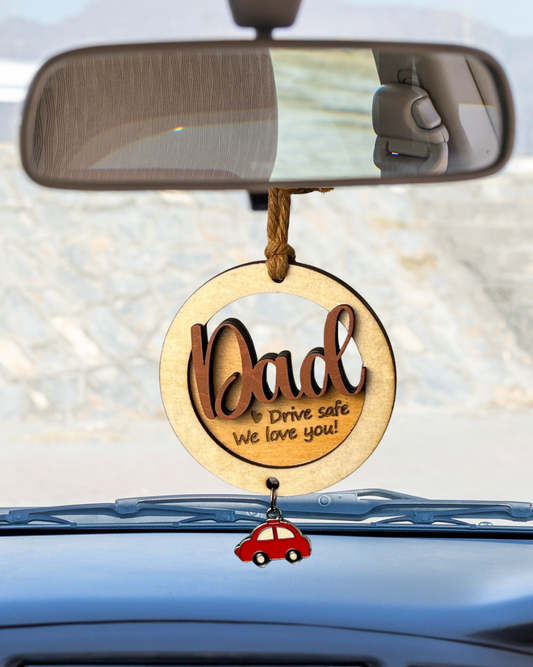 Wooden Car Mirror Ornament – “Drive Safe” Gift for Mom & Dad (Handmade)