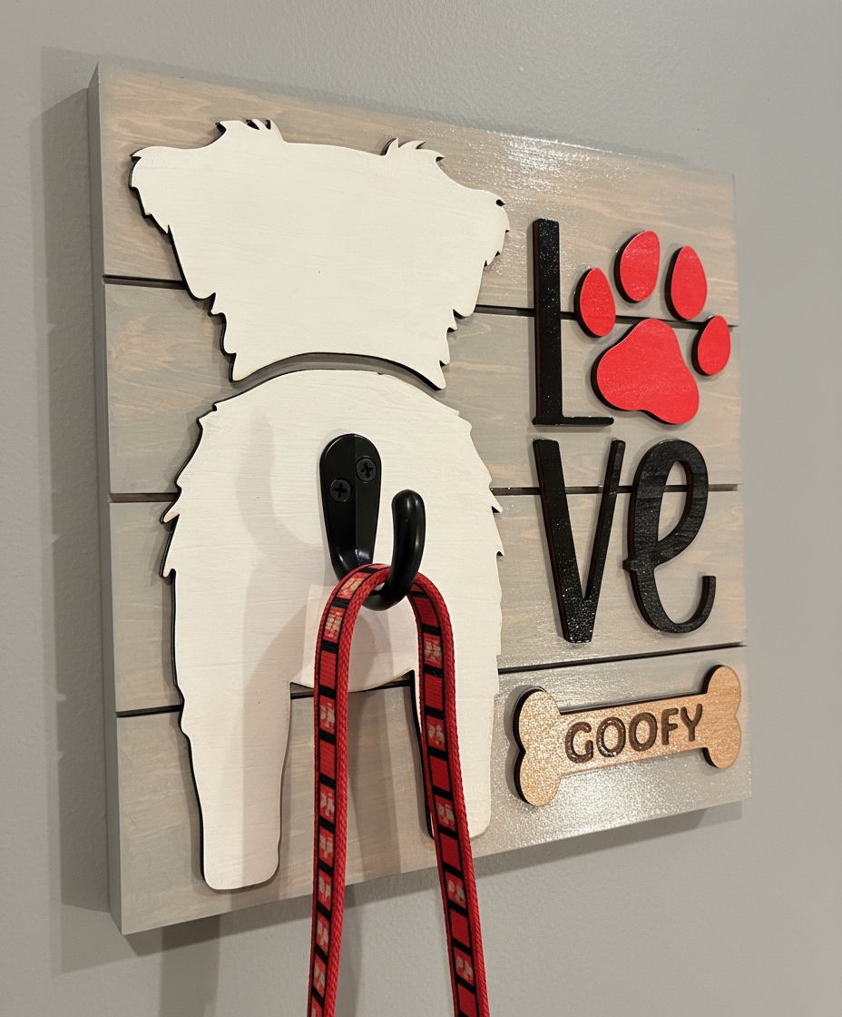 Dog Leash Hanger – Custom Wooden Wall Hook for Pet Lovers