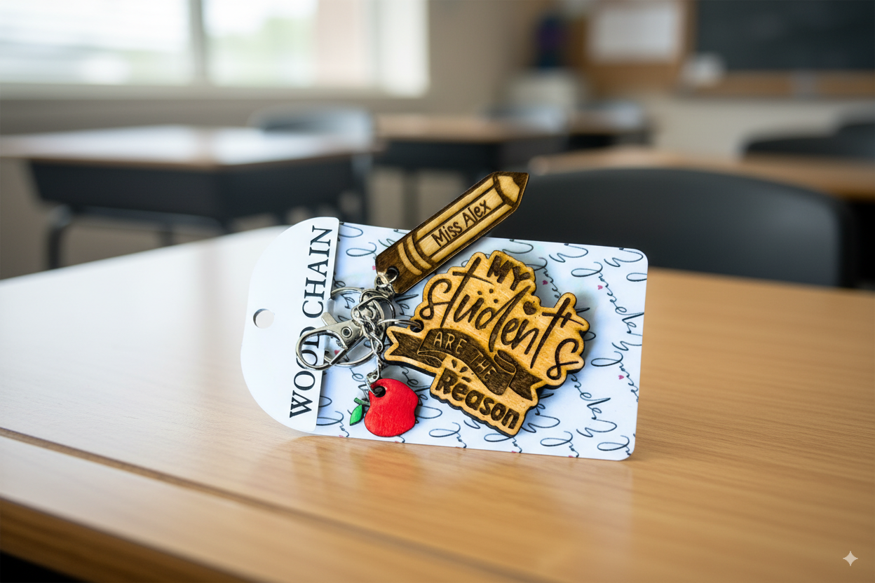 Personalized Wooden Teacher Keychain