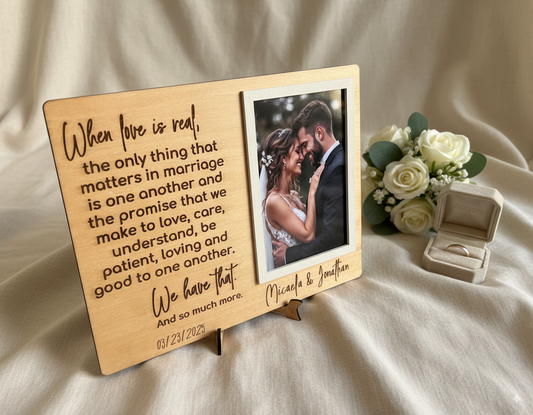 Personalized Wedding Photo Frame with Love Quote – Custom Names & Date