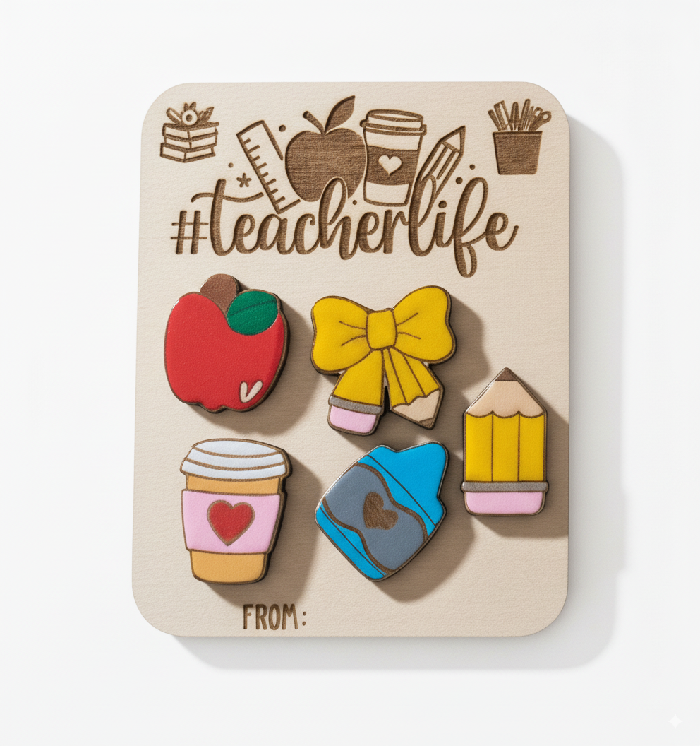 #TeacherLife Wooden Magnet Set