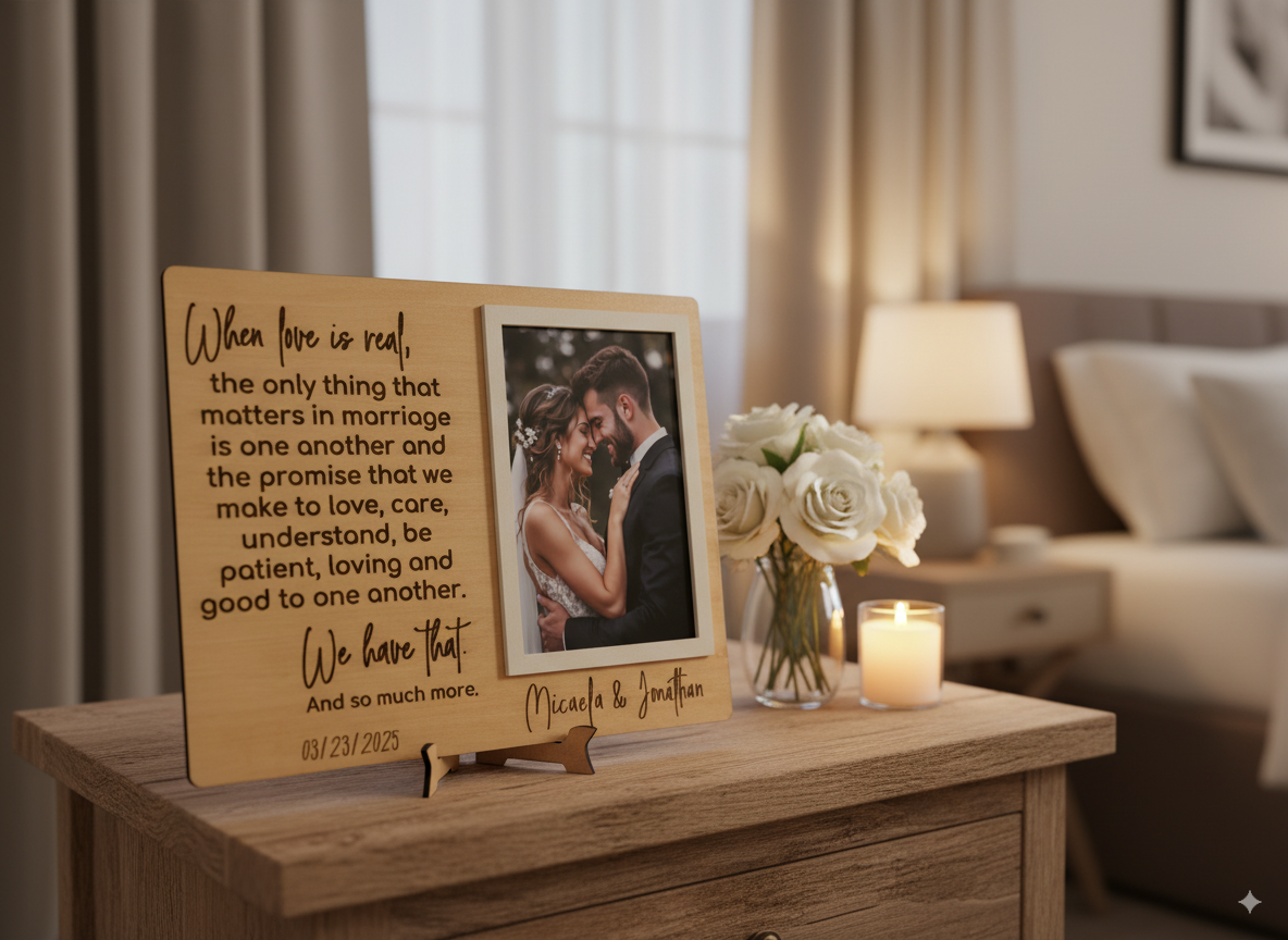 Personalized Wedding Photo Frame with Love Quote – Custom Names & Date