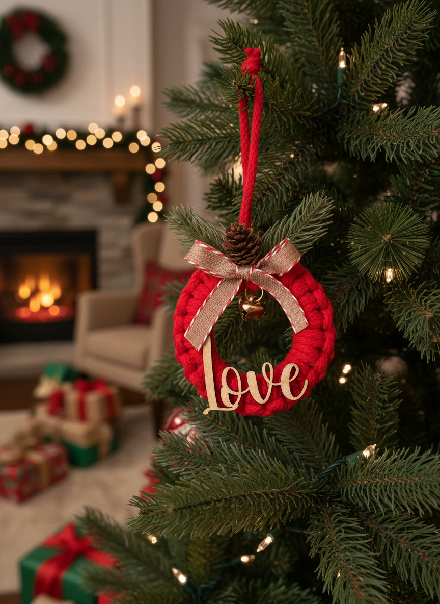 “Peace • Love • Joy” Handmade Christmas Wreath Ornament