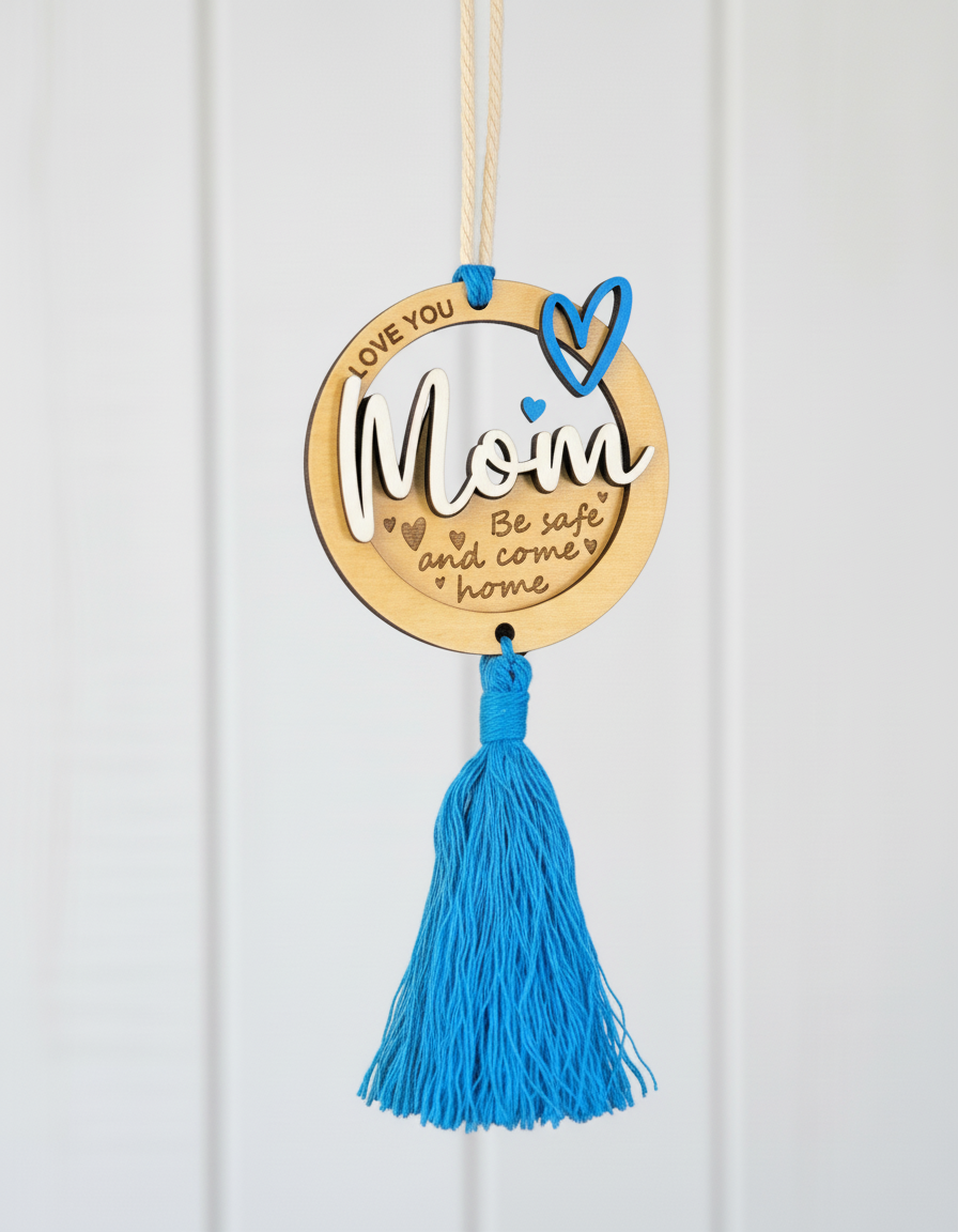 Wooden Car Mirror Ornament – “Drive Safe” Gift for Mom & Dad (Handmade)