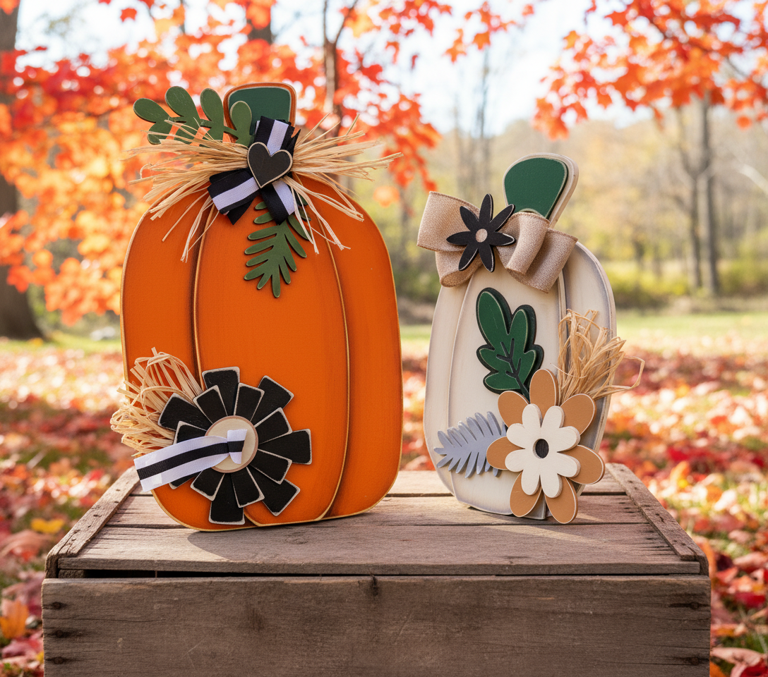 Hand-Painted Wooden Pumpkin Decor | Fall & Thanksgiving Table Accent