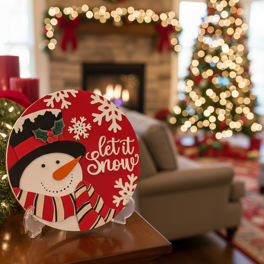 Hand-Painted Wooden “Let It Snow” Christmas Plate