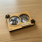 Souvenir Design dog and cat photo frame lying on a wooden table, with a dog photo, a cat photo and the names GOOFY & LUNA