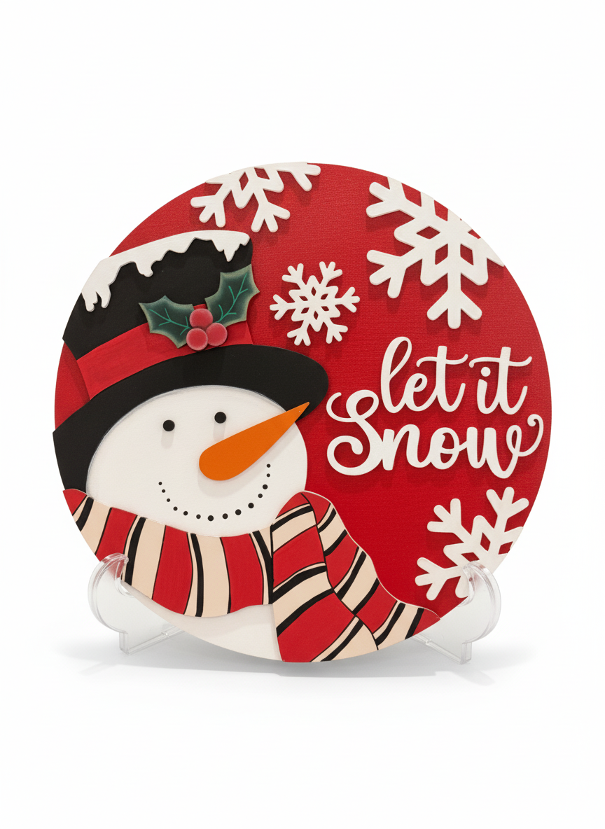 Hand-Painted Wooden “Let It Snow” Christmas Plate