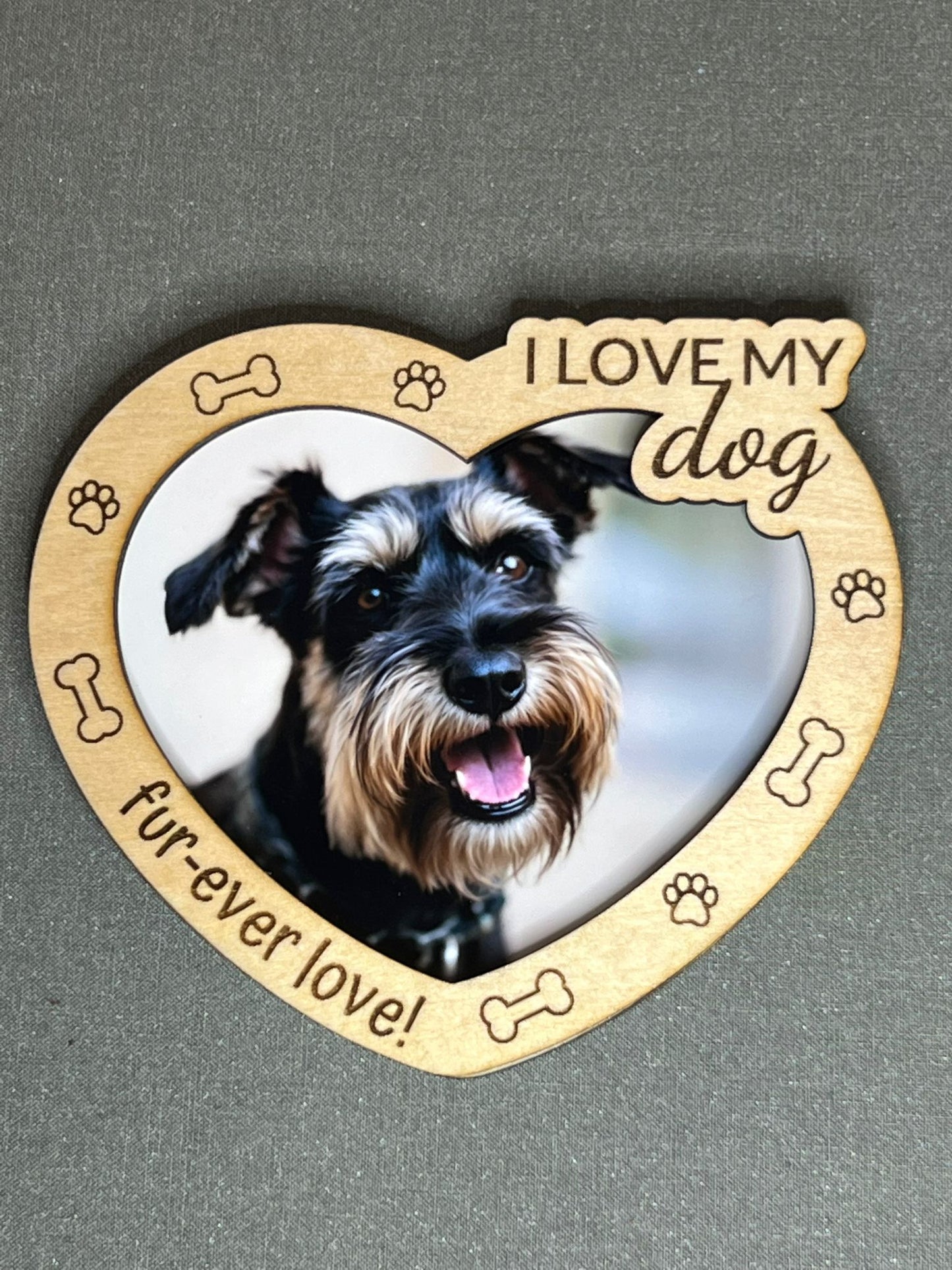 “Fur-ever Love” Heart Wooden Photo Magnet Frame