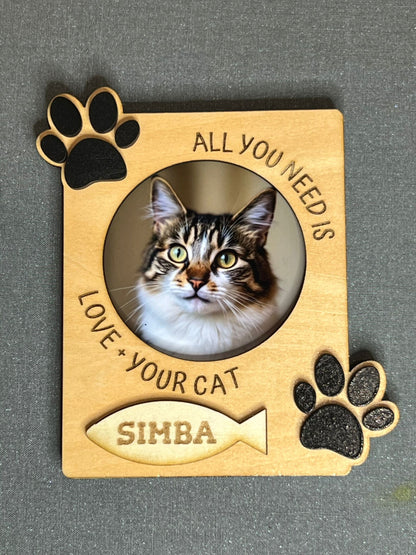 Personalized Cat Photo Frame Magnet – "All You Need Is Love + Your Cat(s)"