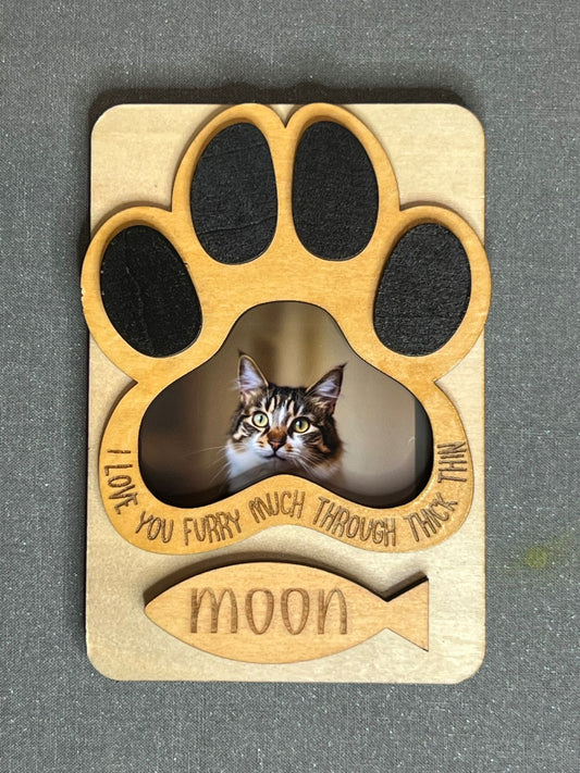 Personalized Cat Paw Photo Frame Magnet – "I Love You Furry Much"