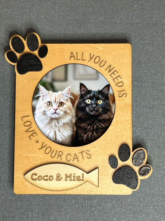 Personalized Cat Photo Frame Magnet – "All You Need Is Love + Your Cat(s)"