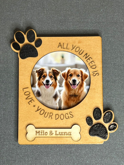 Personalized Wooden Paw Print Photo Magnet – Single Dog | Double Dog