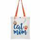 Tote bag with 'Cat Mom' text and paw print design on a white background