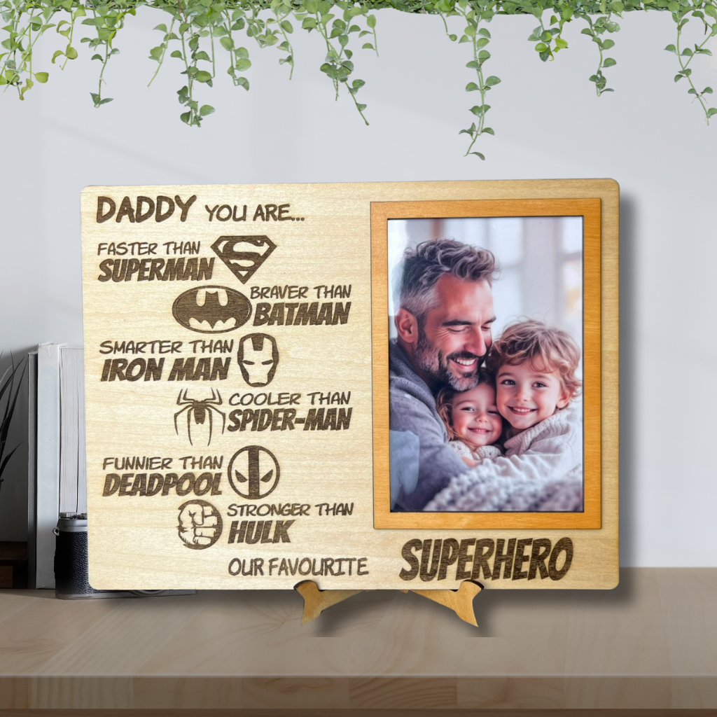 Personalized Wooden Superhero Dad Frame