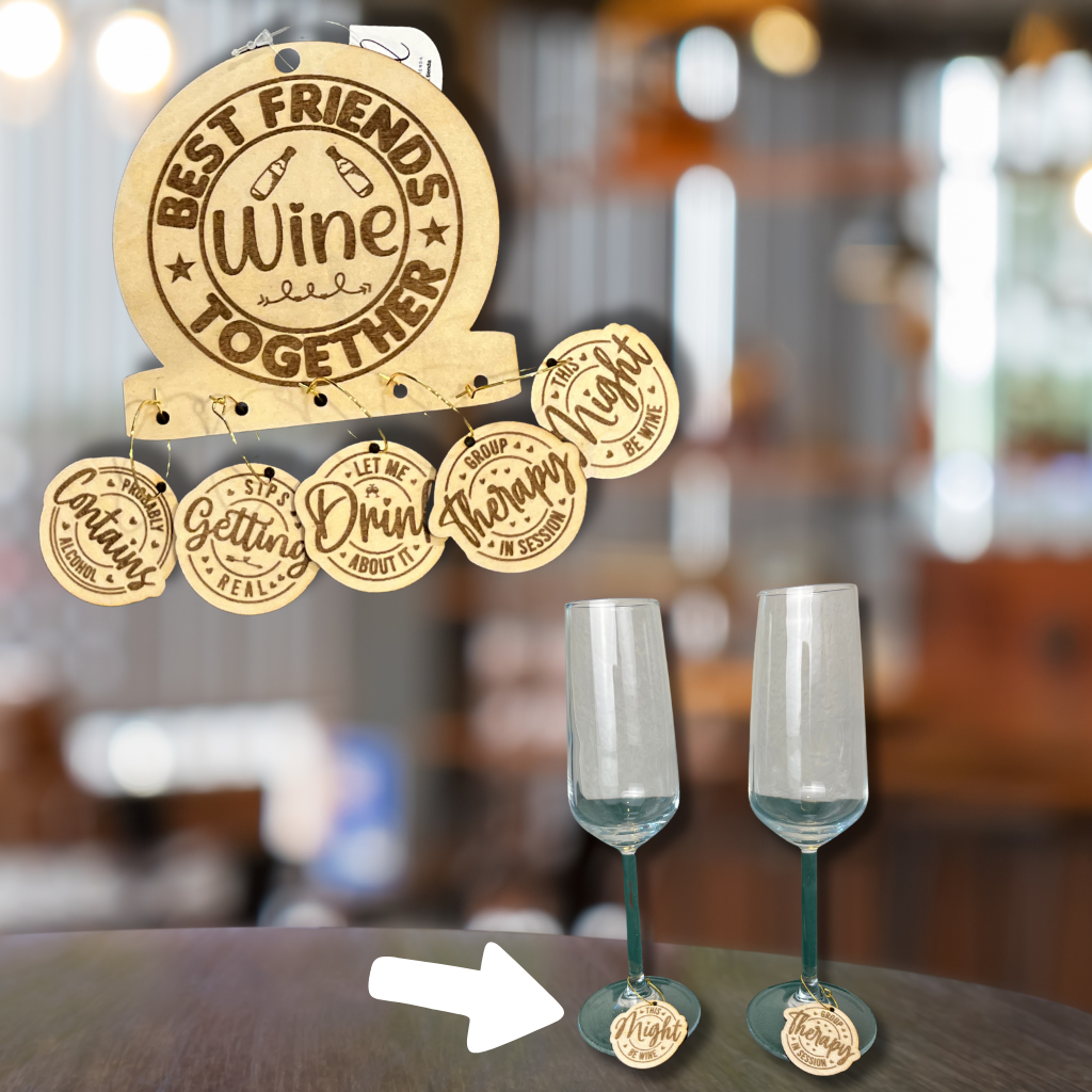 Best Friends Wine Glass Charms – Wooden Drink Markers (Set of 6)