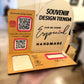 Souvenir Design payment display without the card reader, showing the felt-lined slot for your own reader, the Tap to Pay icon and the Take One card holder